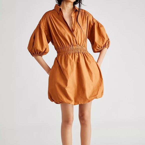 Free People Orange Smocked Wrap Mini Dress - Picture 1 of 4